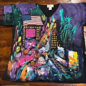 vintage Lisa & Me painted New York City sweater L patriotic